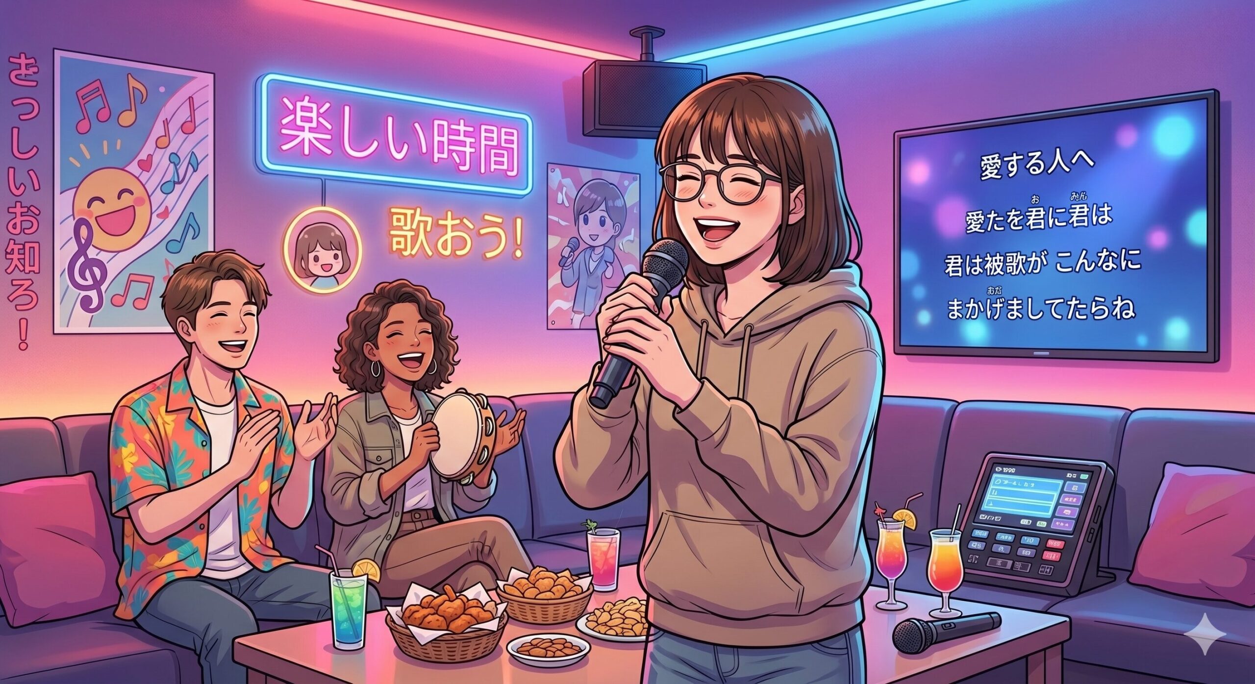 カラオケを楽しく歌っている様子