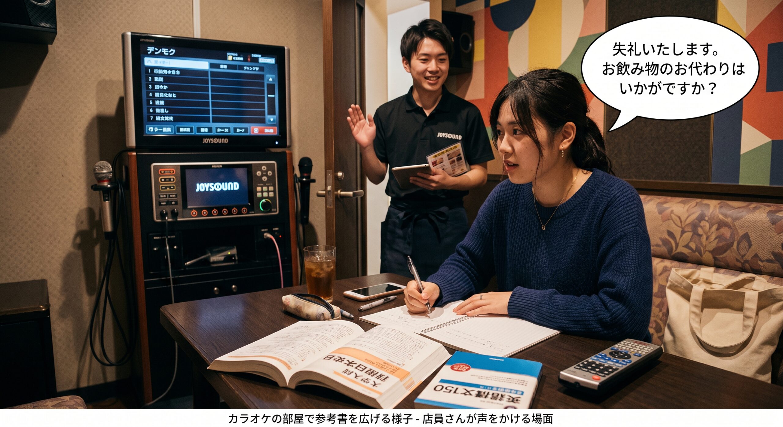 カラオケ店員が声をかけるイメージ