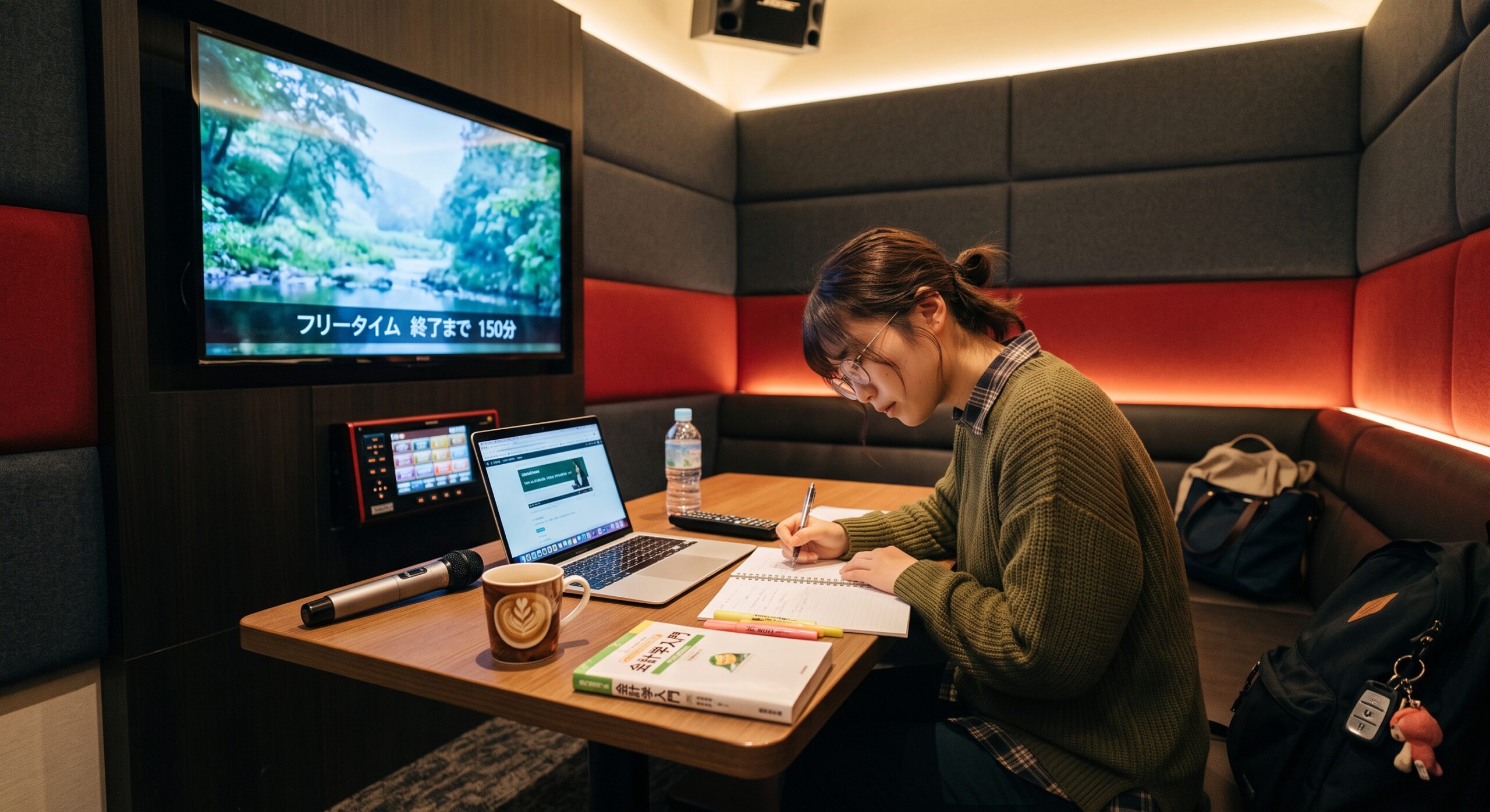 カラオケの机が低くて作業しづらいイメージ