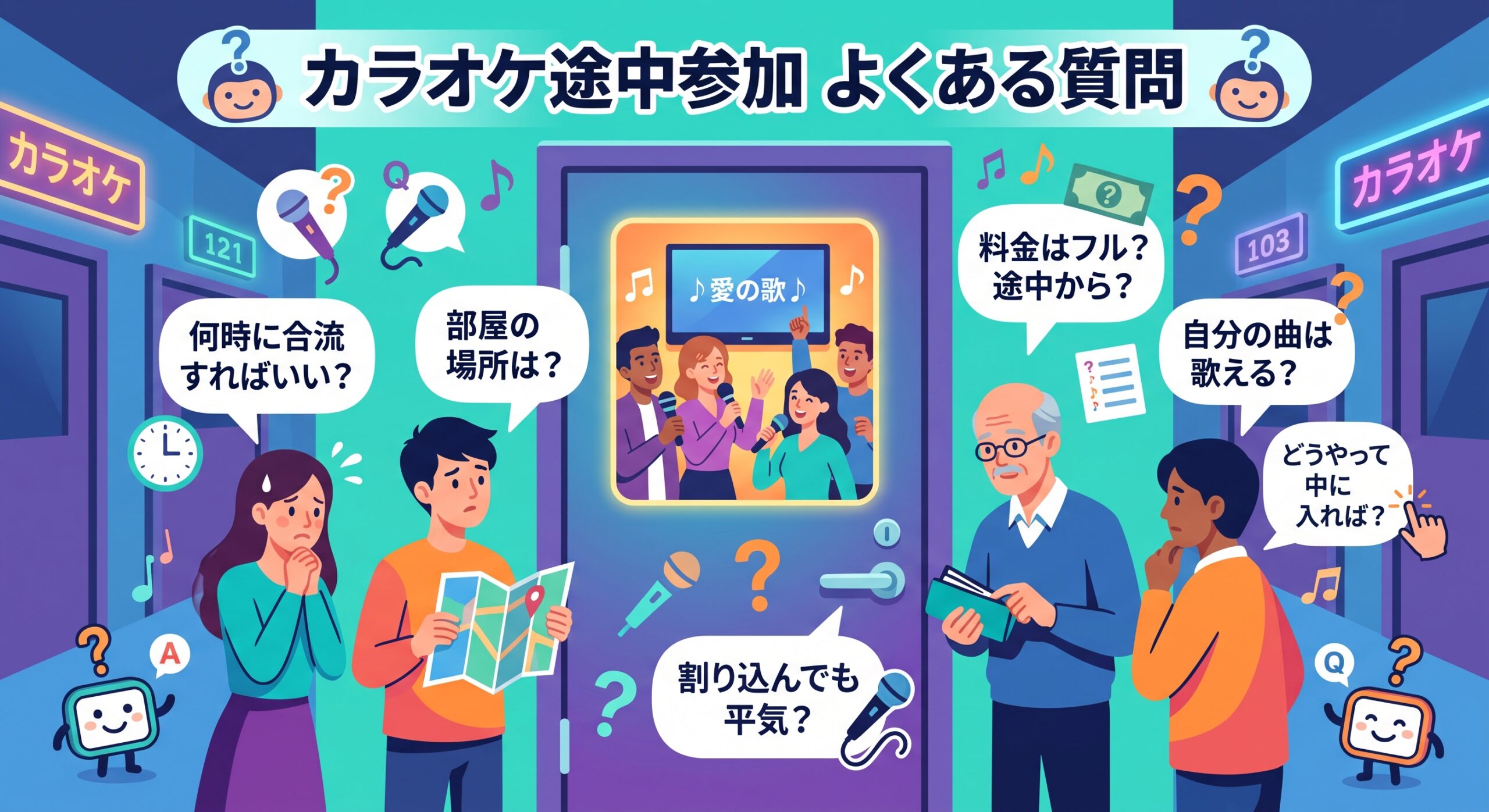 カラオケの途中参加に関するよくある質問のイメージ