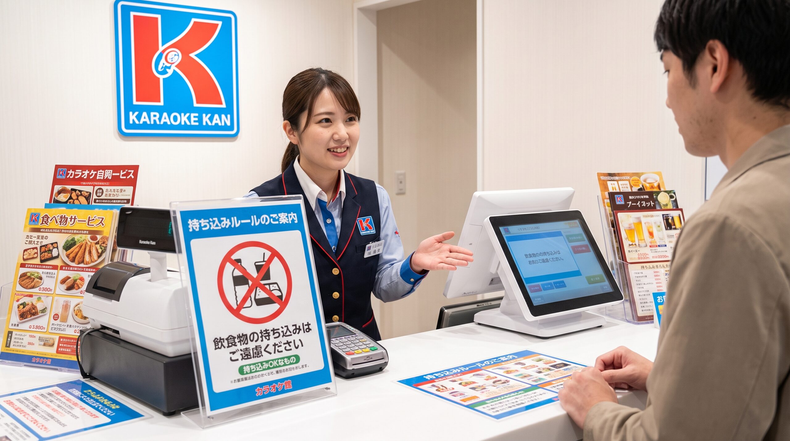 カラオケ館の持ち込みルールを説明するイメージ