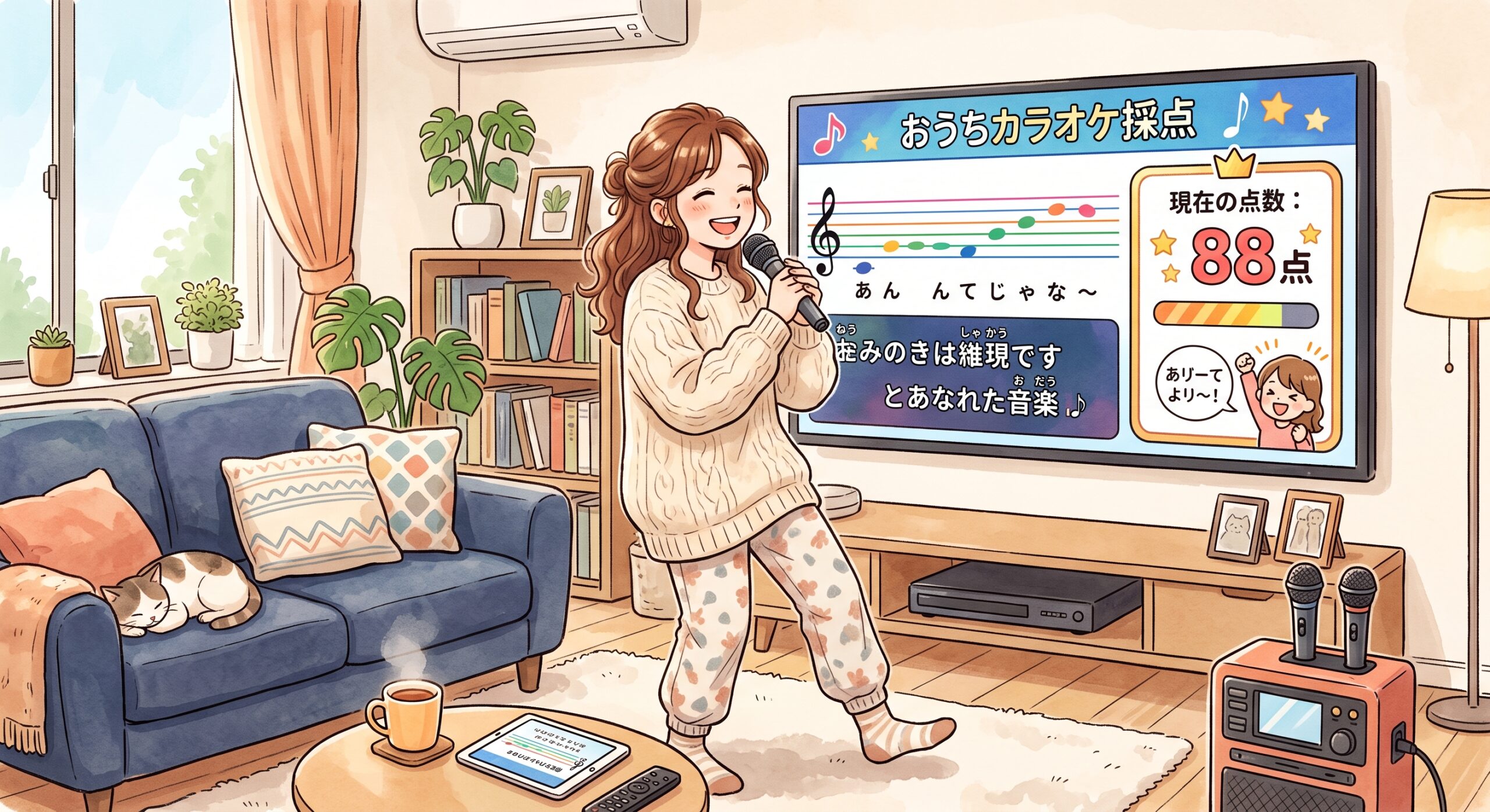おうちカラオケで採点機能を使って練習する様子